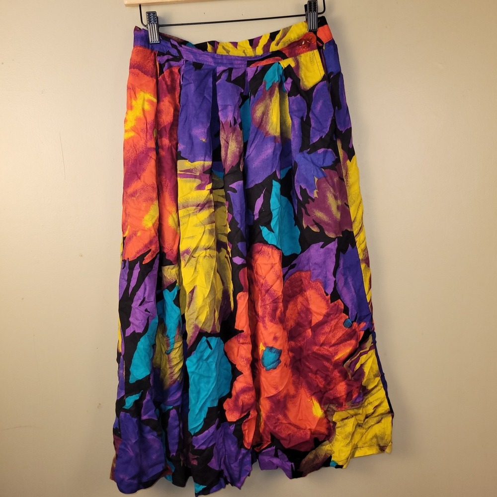 Vintage Worthington Skirt Women 12 XS S Multicolor Abstract Floral Midi Made In